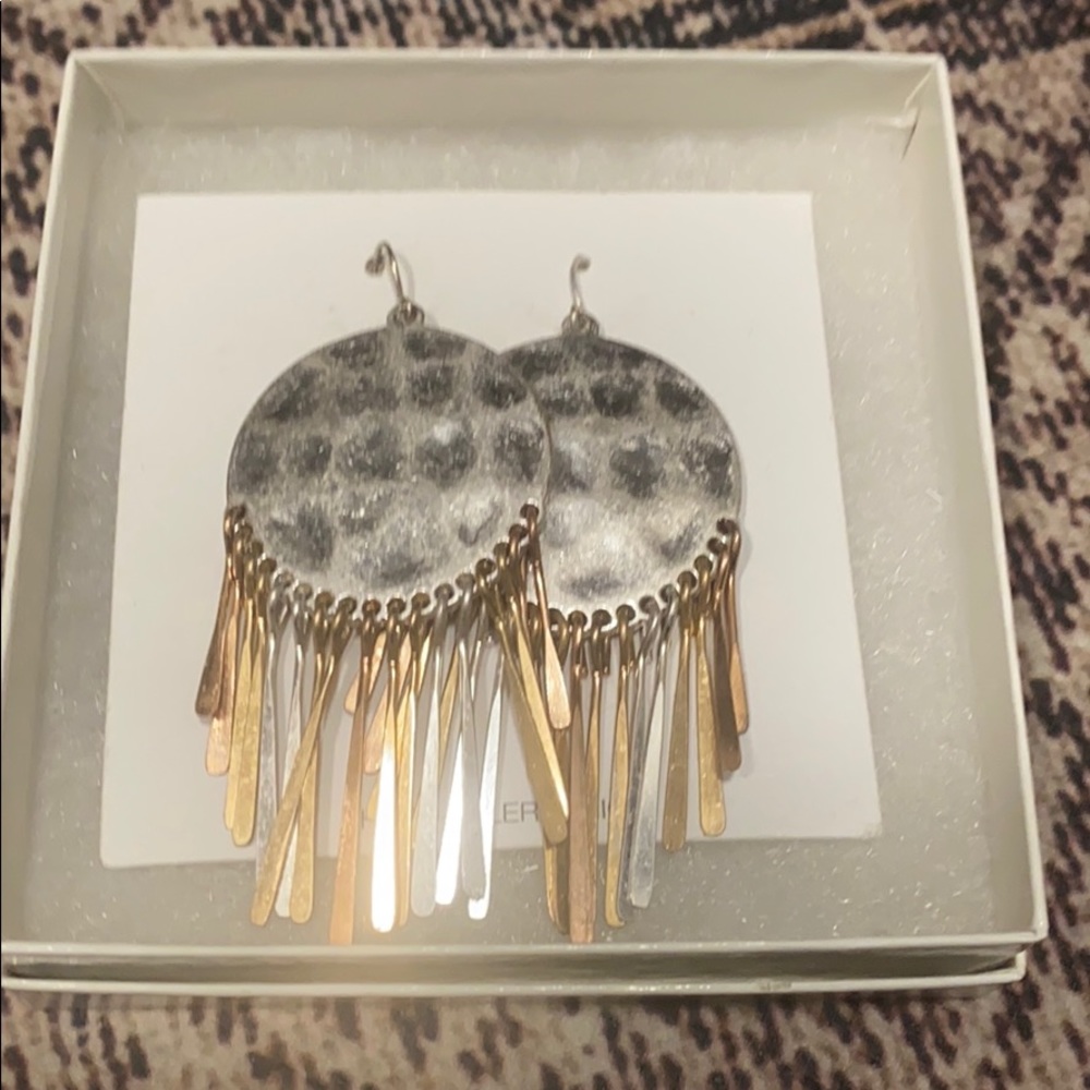 NWT! Two tone silver gold medallion drop earrings